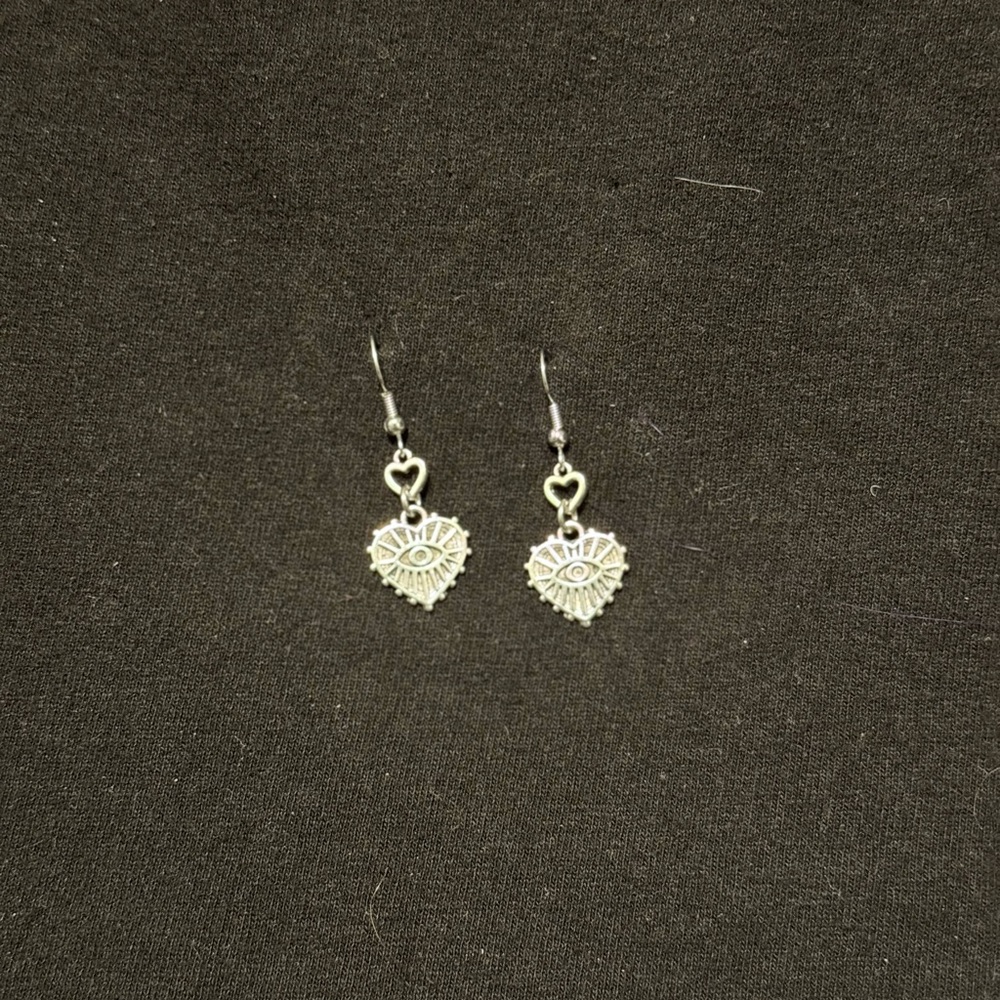 Silver Heart-Shaped Crystal Earrings